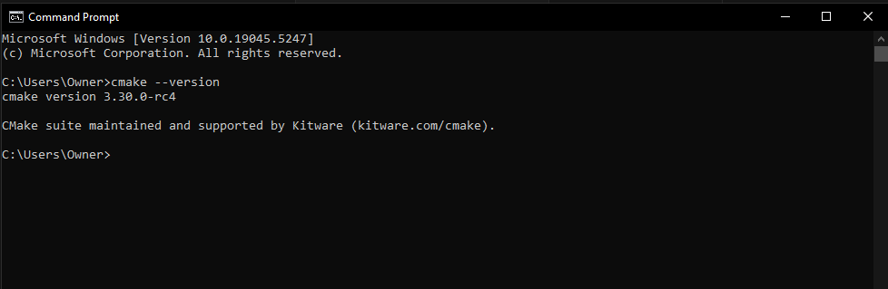 Successful CMake installation
